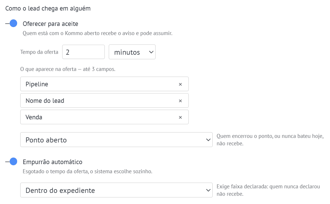 Configurações de distribuição
