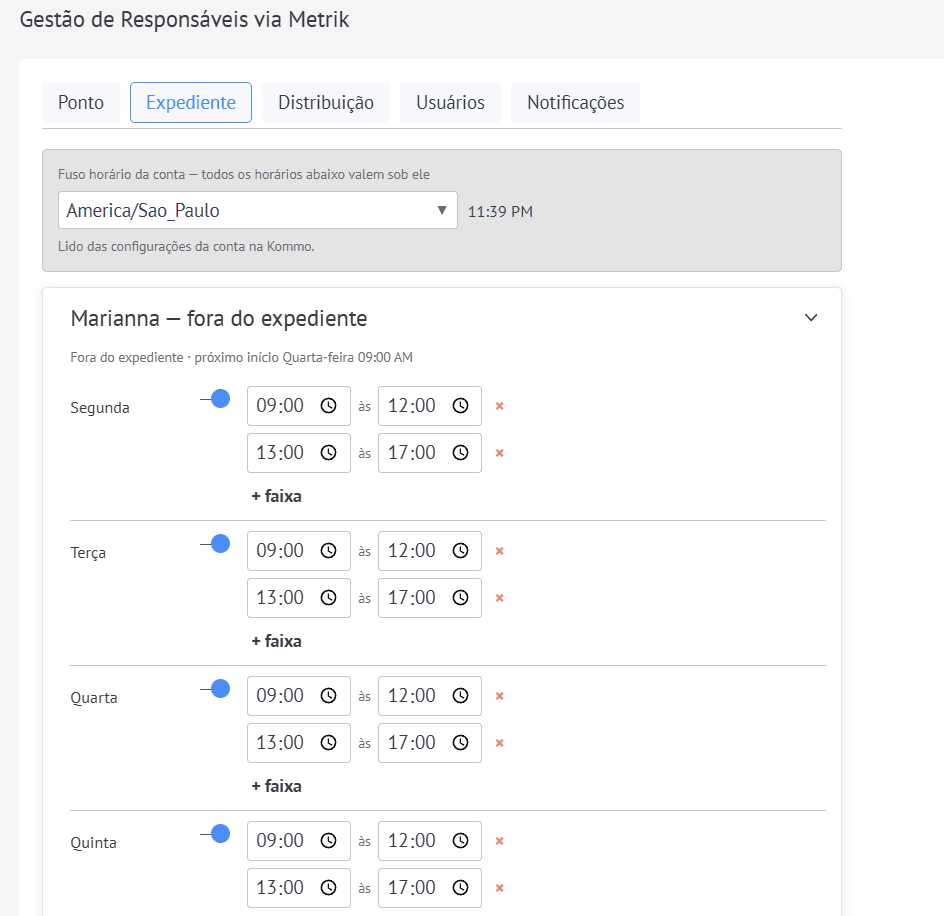 Expediente da equipe