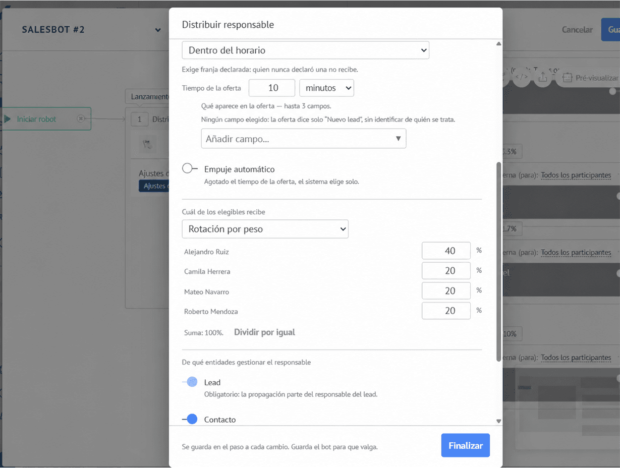 Configuración avanzada de distribución en Salesbot