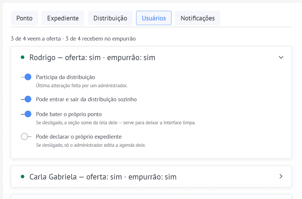 Gestão dos usuários